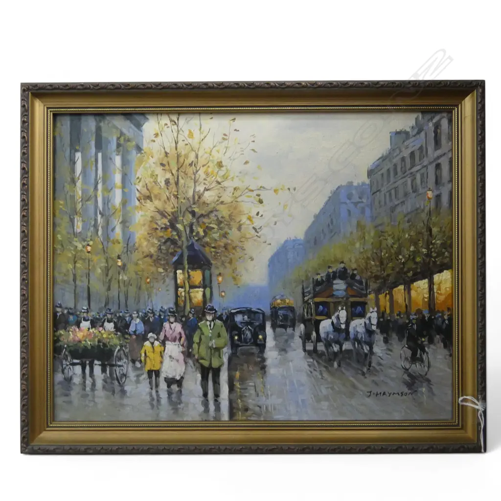 JOHN HAYMSON (1902-1980) OIL, VICTORIAN ENGLISH STREET SCENE, 340 x 400mm Image 1++