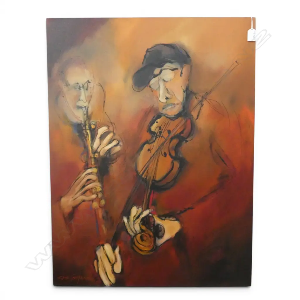 SUE SCHAARE (NZ b.1950) 'JAZZ DUO' ACYRIC ON CANVAS, 2003 805x610mm  Image 1++