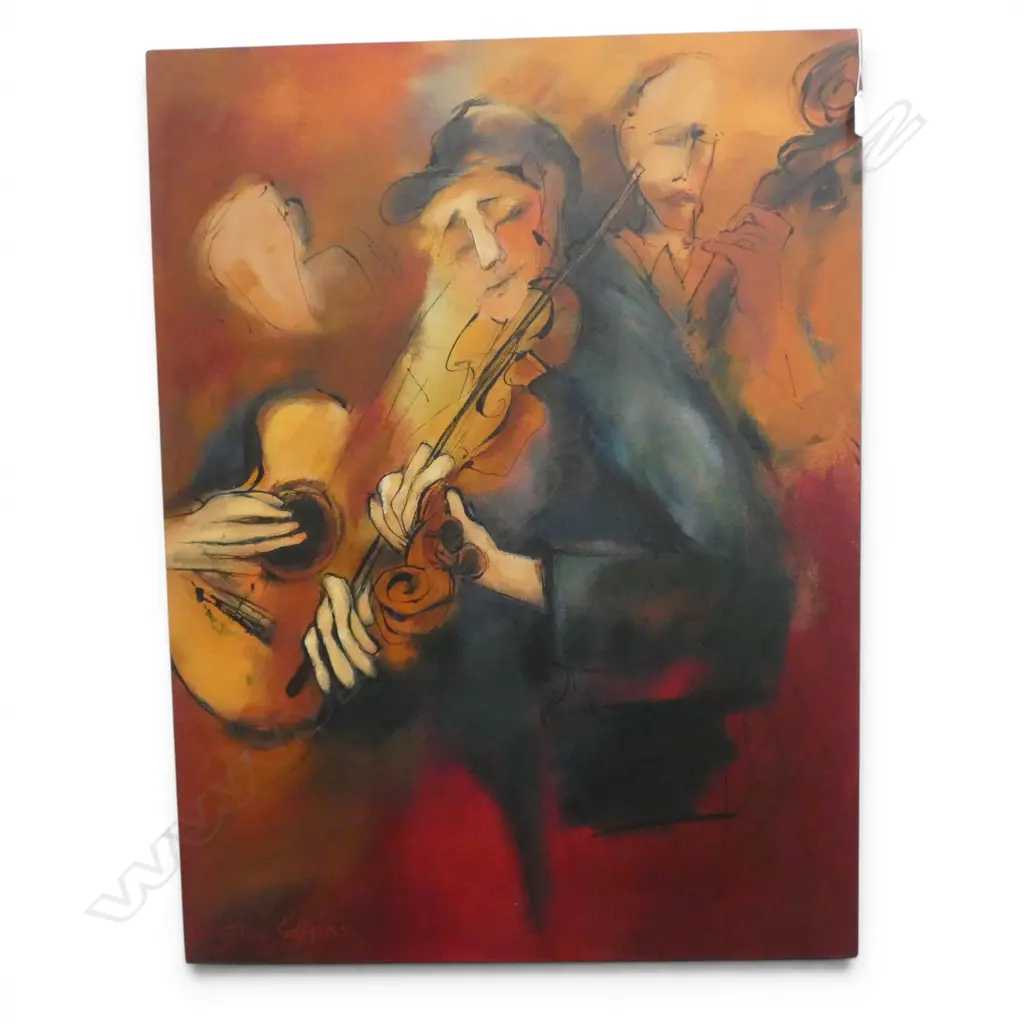SUE SCHAARE (NZ b.1950) 'THREE'S ENOUGH' ACYRIC ON CANVAS, 2003 805x610mm  Image 1++