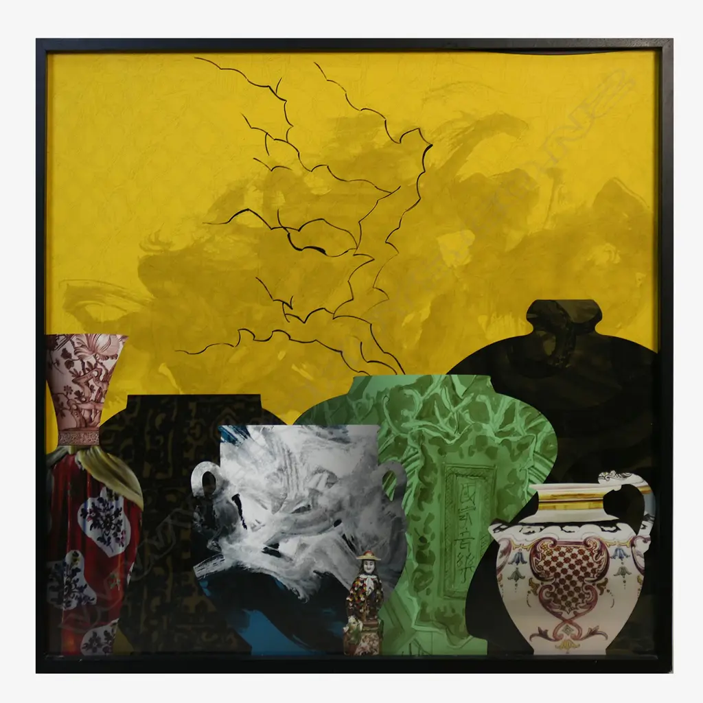 Kim Meek (NZ 1966-) Vases giclee print. Framed with minor fault to top edge of the mount. 990x 990mm. Image 1++