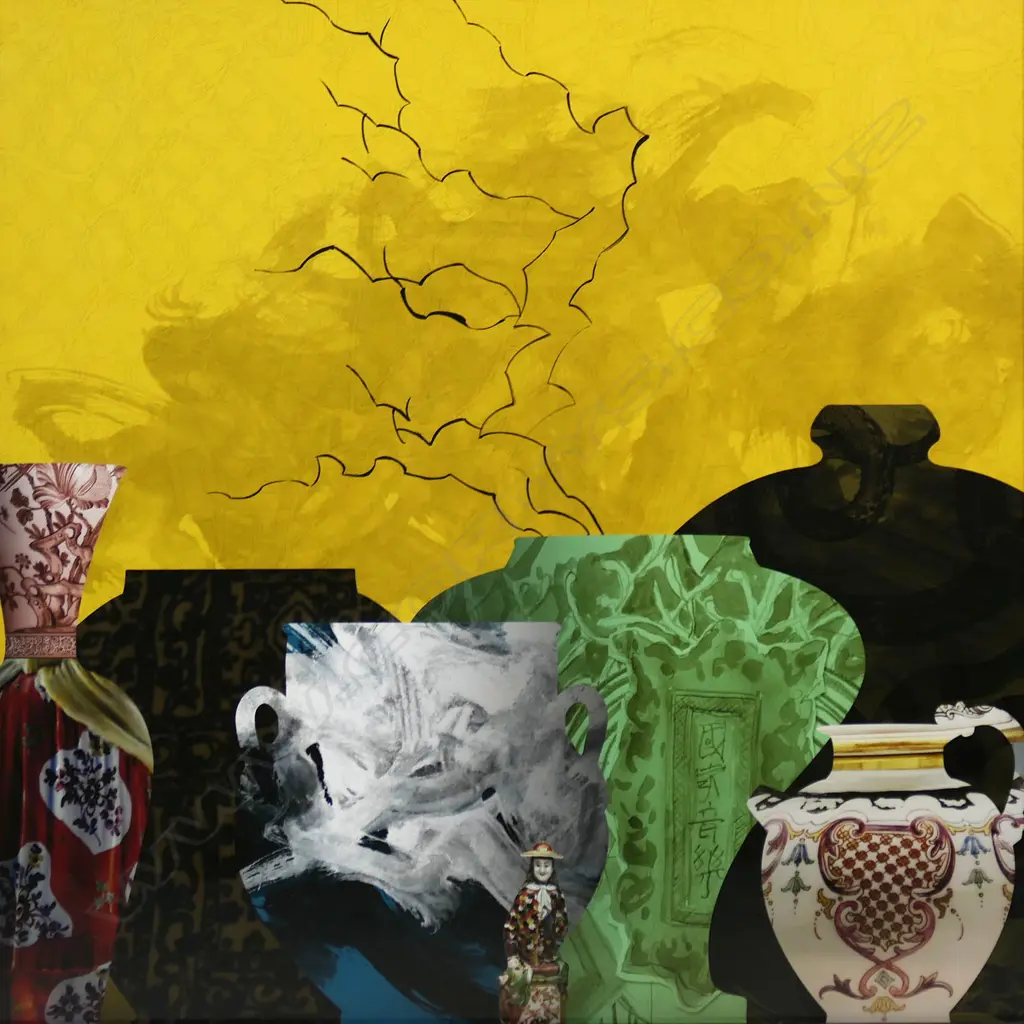 Kim Meek (NZ 1966-) Vases giclee print. Framed with minor fault to top edge of the mount. 990x 990mm. Image 1++
