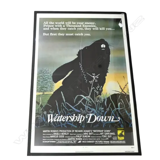 FRAMED 1 sheet MOVIE POSTER WATERSHIP DOWNS USA LITHO 1978 EMBASSY PIC CORP H1030 W680MM FOLD CREASES