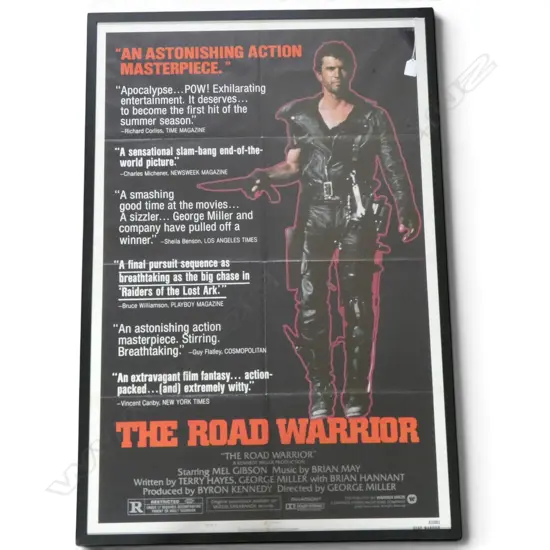 FRAMED 1 sheet MOVIE POSTER MEL GIBSON THE ROAD WARRIOR USA LITHO 1982 WARNER BROS H.1030mm W.670mm FOLD CREASES