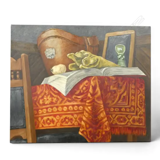 ROGER STAPLES, 'TELEPHONE BOOK, HAT BOX, GLOVE, POTATO...' 1992, OIL ON CANVAS, 770 X 925mm