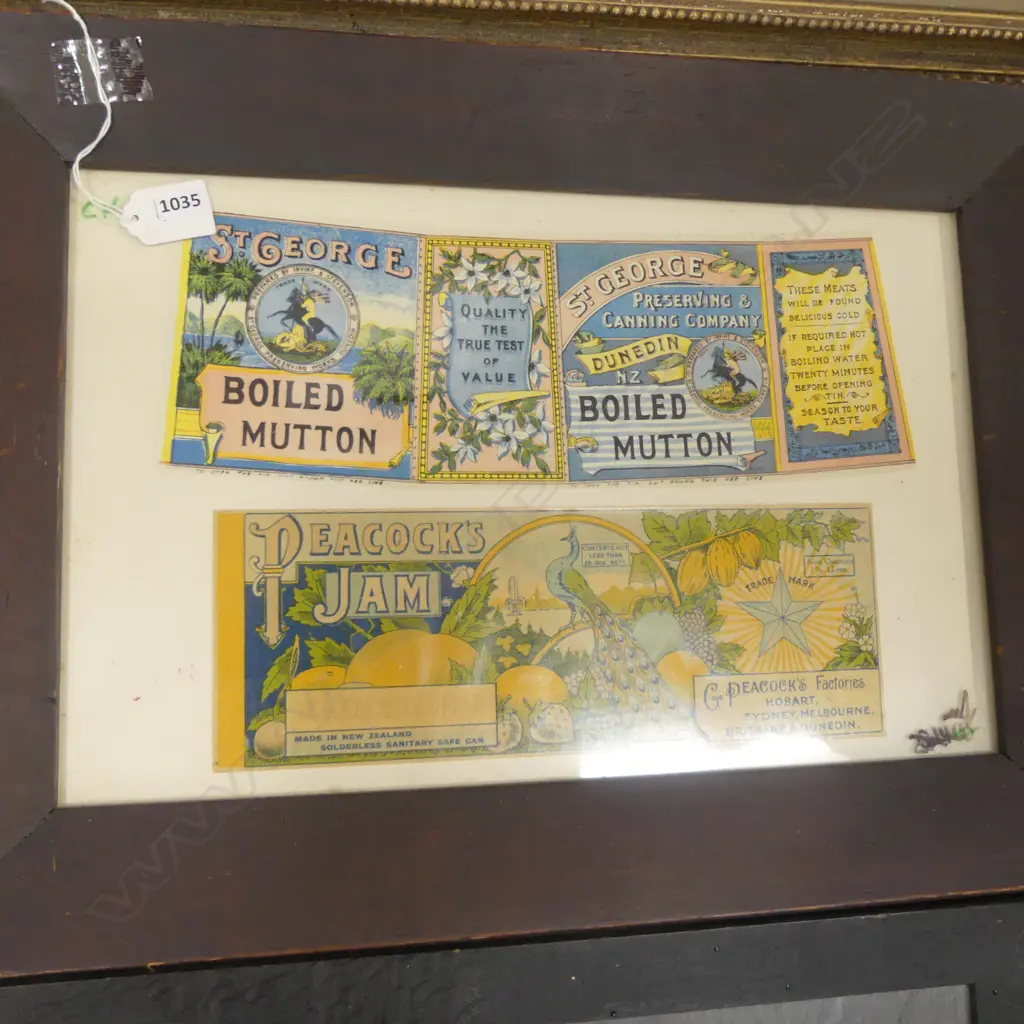 FRAMED 19TH C. PRINT, U/F DAVID HICKS PRINT AND C LARSON SEASCAPE, 2 VINTAGE EMBORIDARY, VINTAGE FRAMED LABELS Image 1++