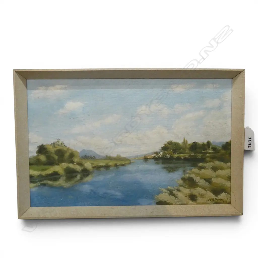 OIL ON BOARD RIVER SCENE SIGNED H R FRANCIS H210 W320MM Image 1++