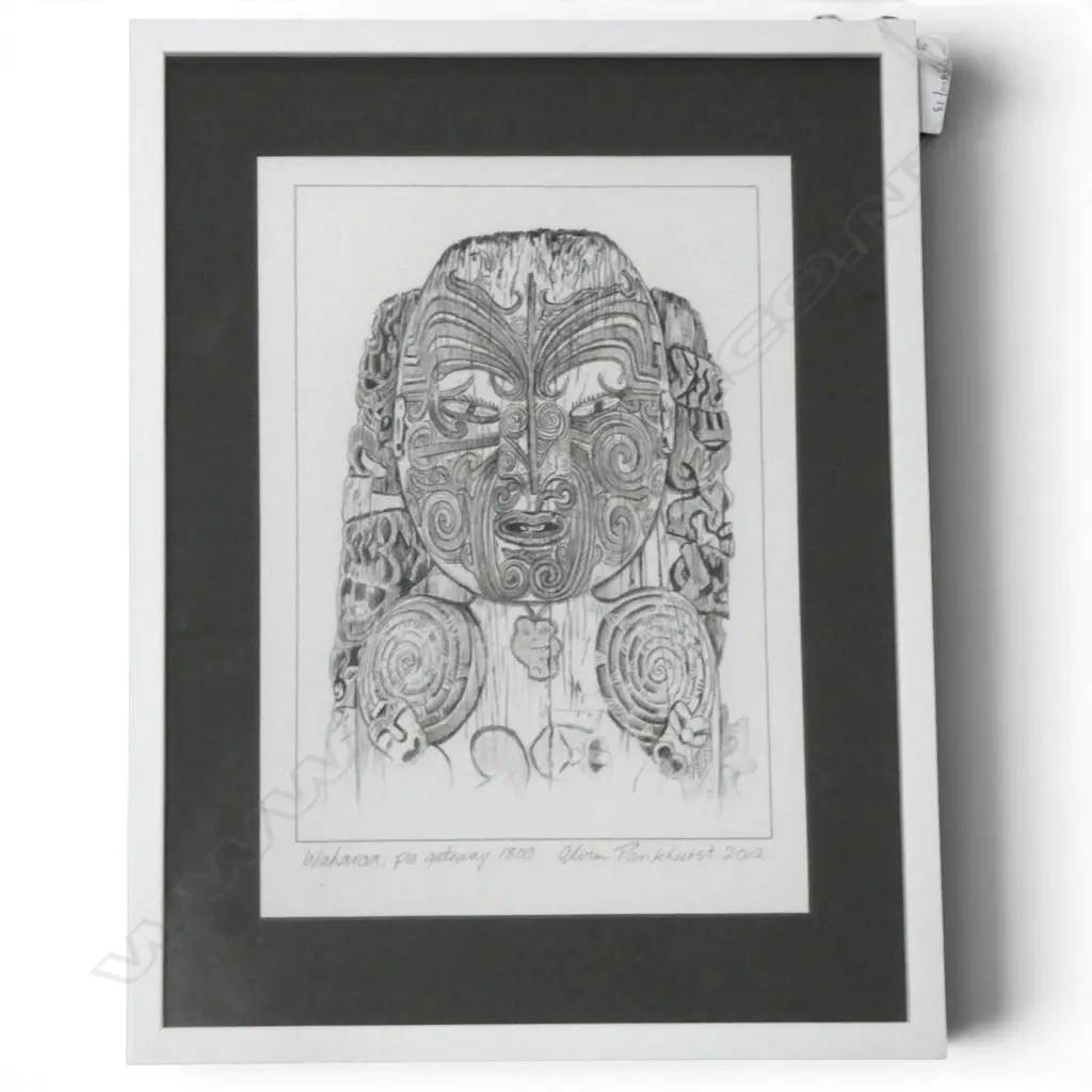 FRAMED PENCIL SKETCH WAHAROA PA GATEWAY BY ALVIN PANKHURST H270 W200MM Image 1++