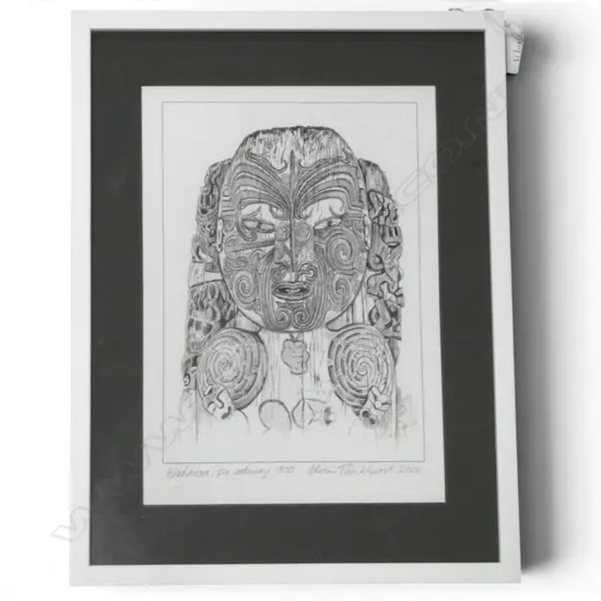 FRAMED PENCIL SKETCH WAHAROA PA GATEWAY BY ALVIN PANKHURST H270 W200MM