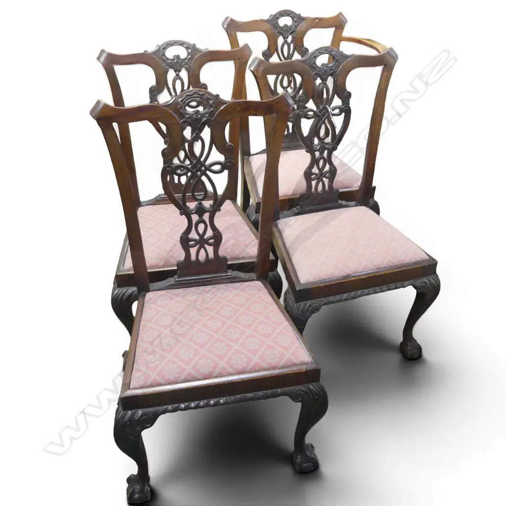 SET 4 EARLY / MID 20thC QUALITY CARVED MAHOGANY CHIPPENDALE STYLE CHAIRS with upholstered drop in seats Image 1++