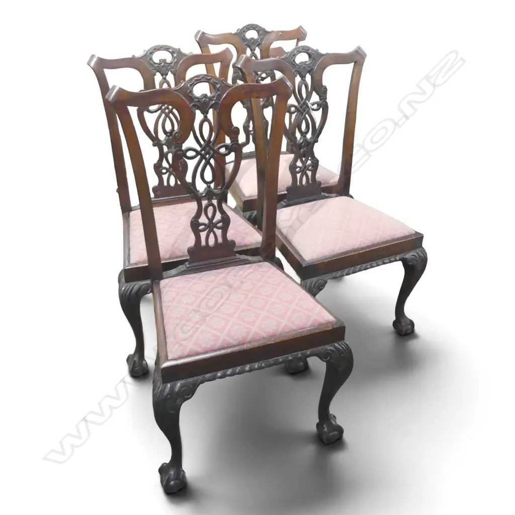 SET 4 EARLY / MID 20thC QUALITY CARVED MAHOGANY CHIPPENDALE STYLE CHAIRS with upholstered drop in seats Image 1++