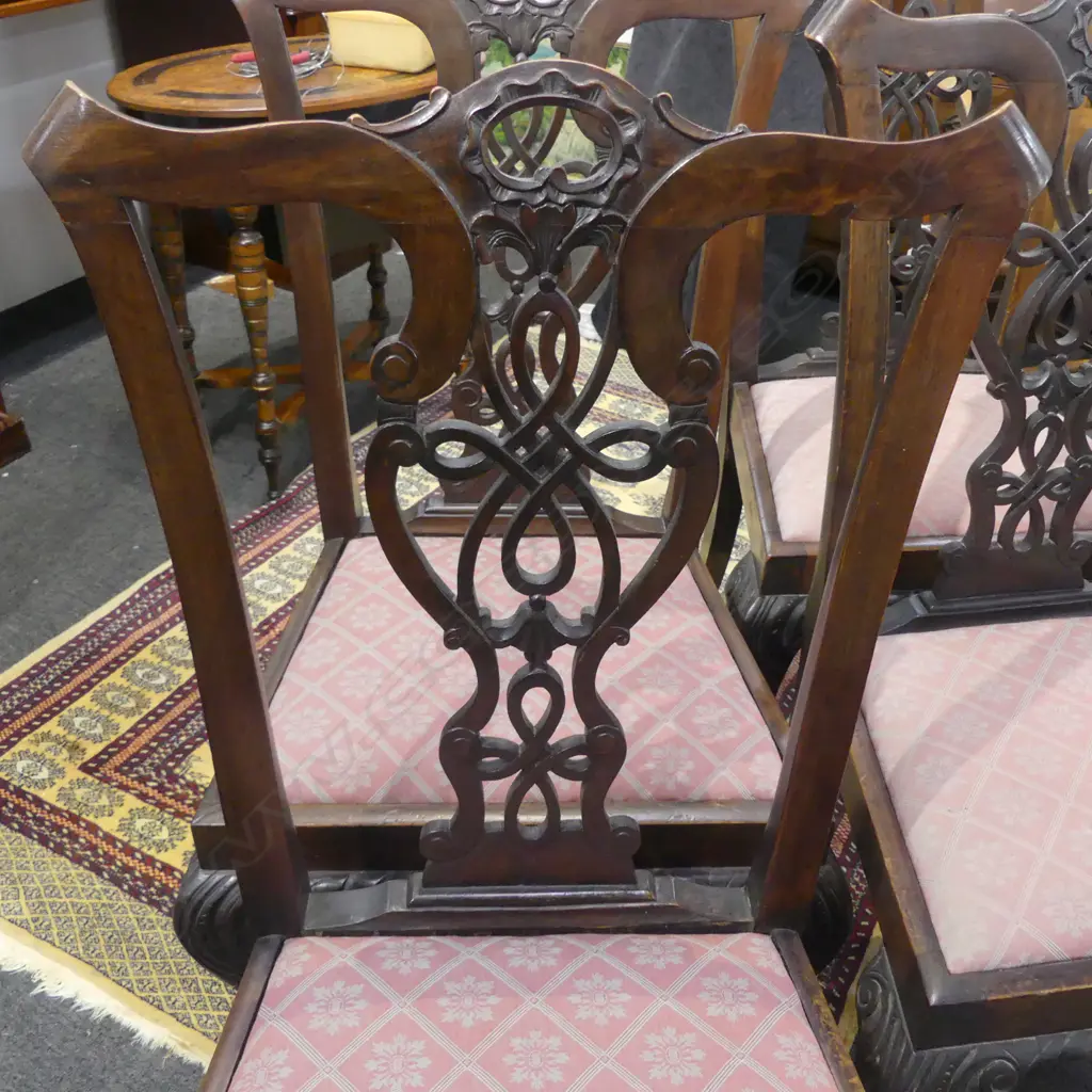SET 4 EARLY / MID 20thC QUALITY CARVED MAHOGANY CHIPPENDALE STYLE CHAIRS with upholstered drop in seats Image 1++