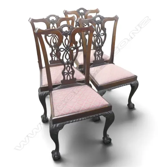 SET 4 EARLY / MID 20thC QUALITY CARVED MAHOGANY CHIPPENDALE STYLE CHAIRS with upholstered drop in seats