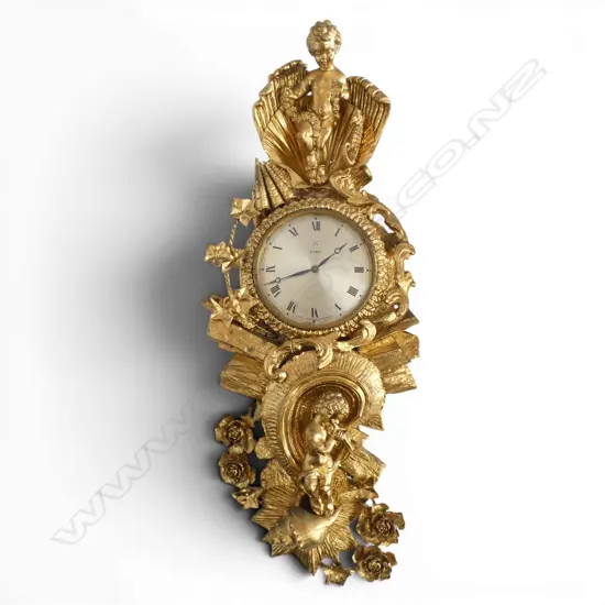 ORNATE GERMAN 8 DAY GILT WALL CLOCK L490MM