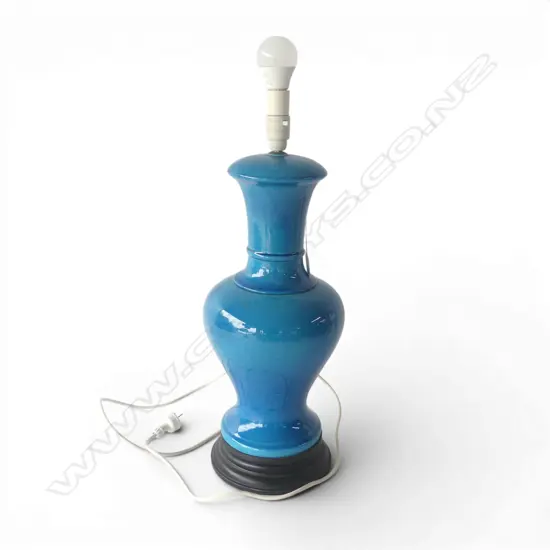 LG BLUE GLAZED TABLE LAMP (BASE ONLY) H.630mm to bulb