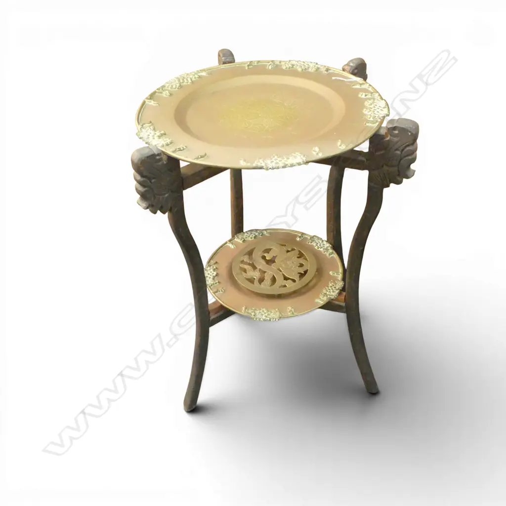 2 TIER CHINESE BRASS & WOOD  FOLDING OCC TABLE H600MM Image 1++