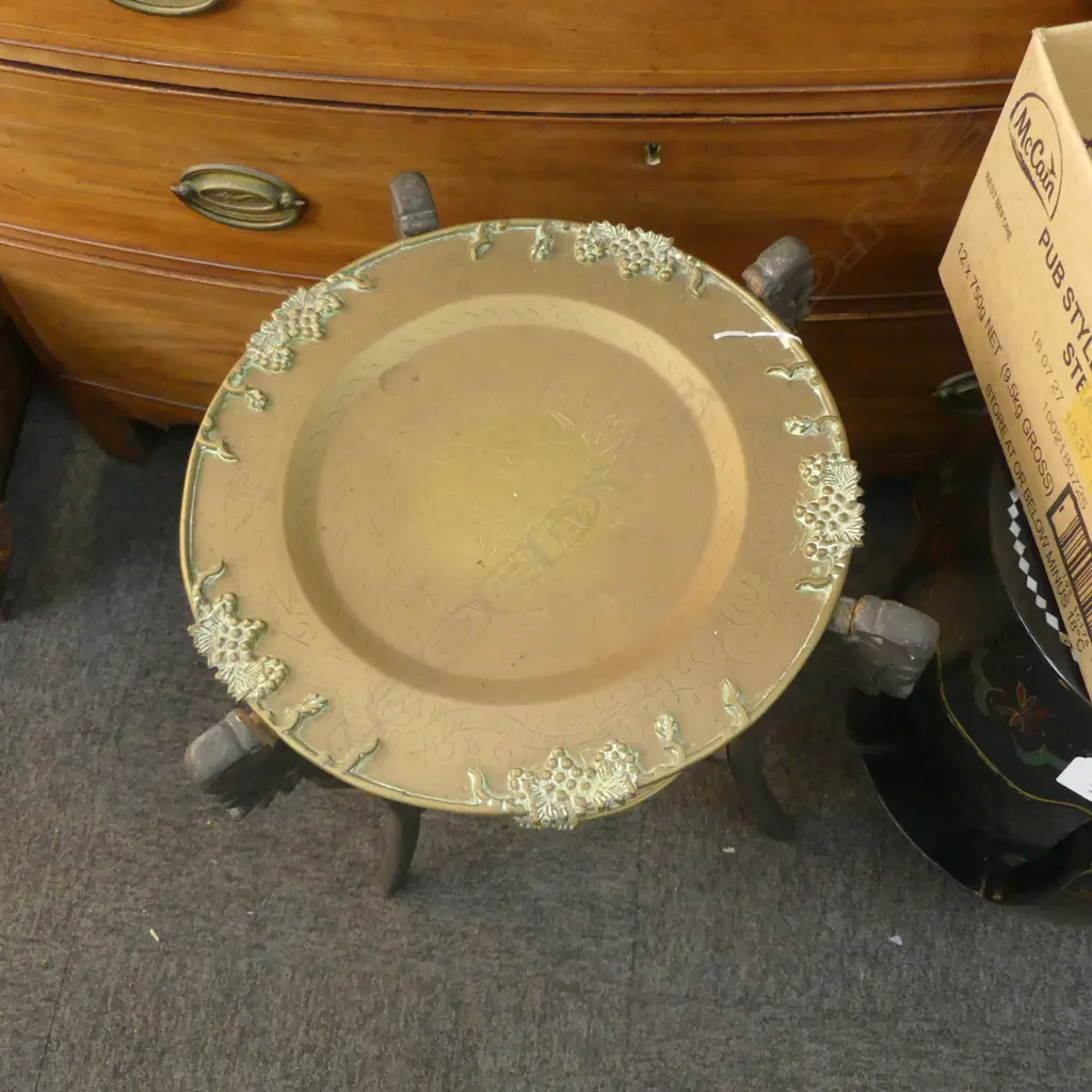 2 TIER CHINESE BRASS & WOOD  FOLDING OCC TABLE H600MM Image 1++
