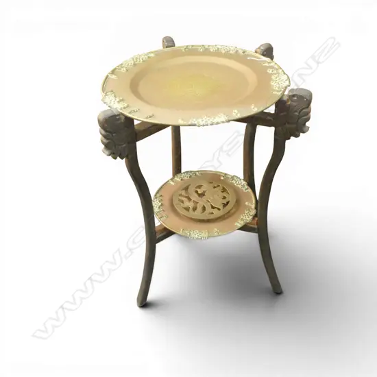 2 TIER CHINESE BRASS & WOOD  FOLDING OCC TABLE H600MM