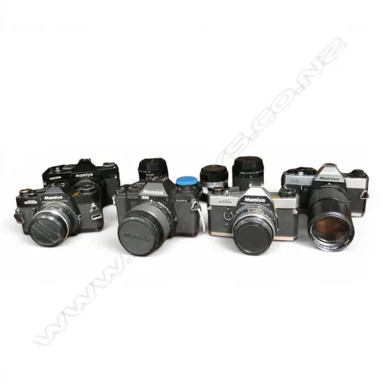 5 VINTAGE 35MM CAMERAS & LENSES  MOSTLY MAMIYA  ETC