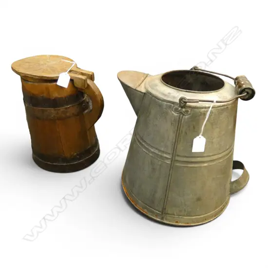 COOPERED VINTAGE LIDDED MILK PAIL & GALVANIZED MILK PAIL H310MM FAULTS