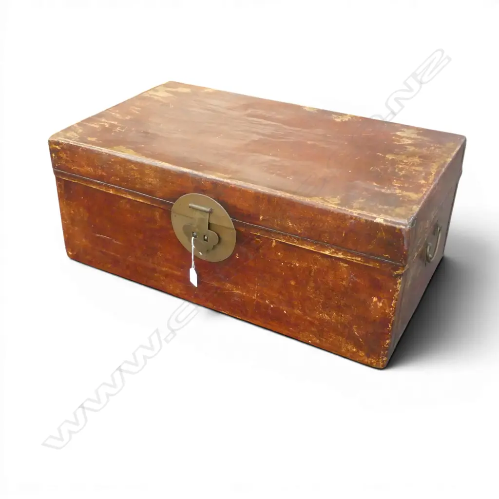 VINTAGE CHINESE VELLUM CHEST BRASS FITTINGS H290 L730MM Image 1++