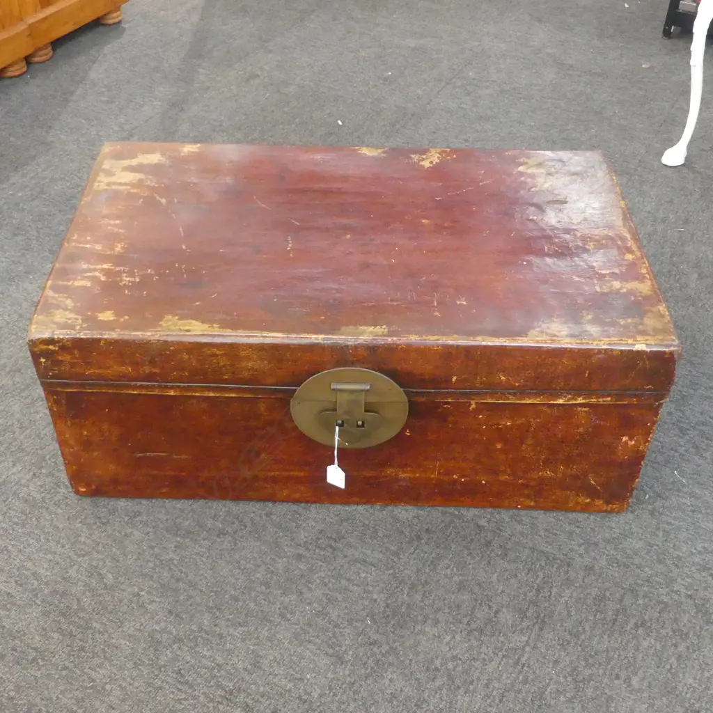 VINTAGE CHINESE VELLUM CHEST BRASS FITTINGS H290 L730MM Image 1++