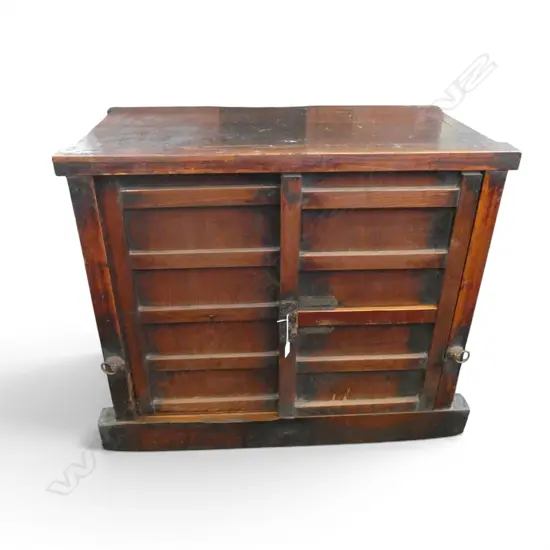 19TH C SIMPLE KURUMA DANSU WHEELED STORAGE CHEST FROM HIGASHI-IYA HAS BORER HOLES FUMIGATED AT PORT W880MM D480MM H820MM