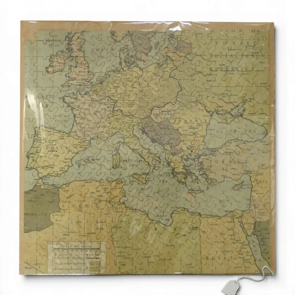 EARLY/MID 20thC JIGSAW MAP OF EUROPE SHOWING NAZI GERMANY OCCUPIED TERRITORIES one piece missing 480x480mm Image 1++