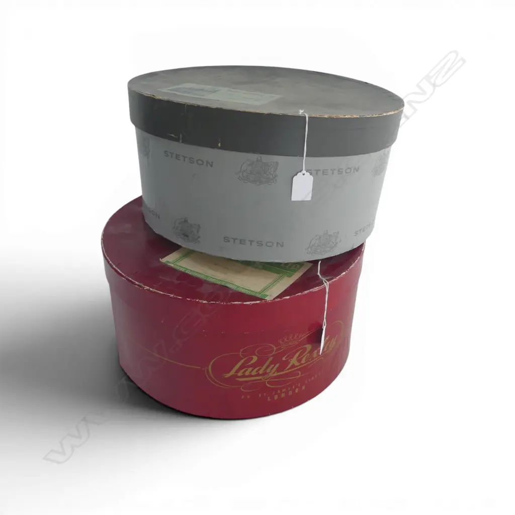 VINTAGE SMITH & CAUGHEY HAT BOX WITH SUN HAT  & HUGH WRIGHT VINTAGE HAT BOX & SUN HAT DIA360MM Image 1++