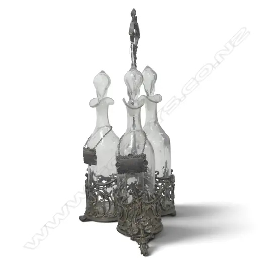 3 BOTTLE EDWARDIAN TANTALUS  WITH 2 BOTTLE TICKETS H470MM