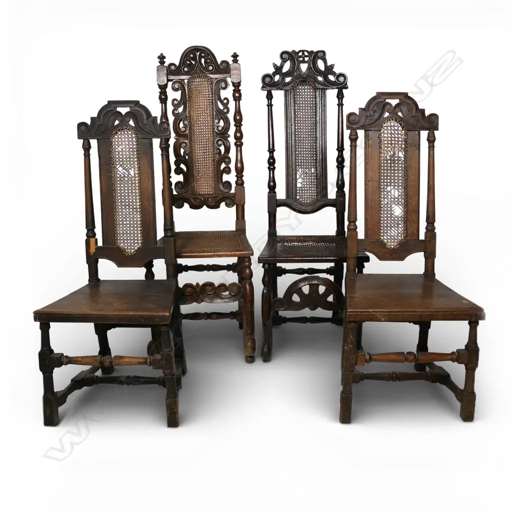 A set of four 19thC Charles II style dining chairs, Image 1++