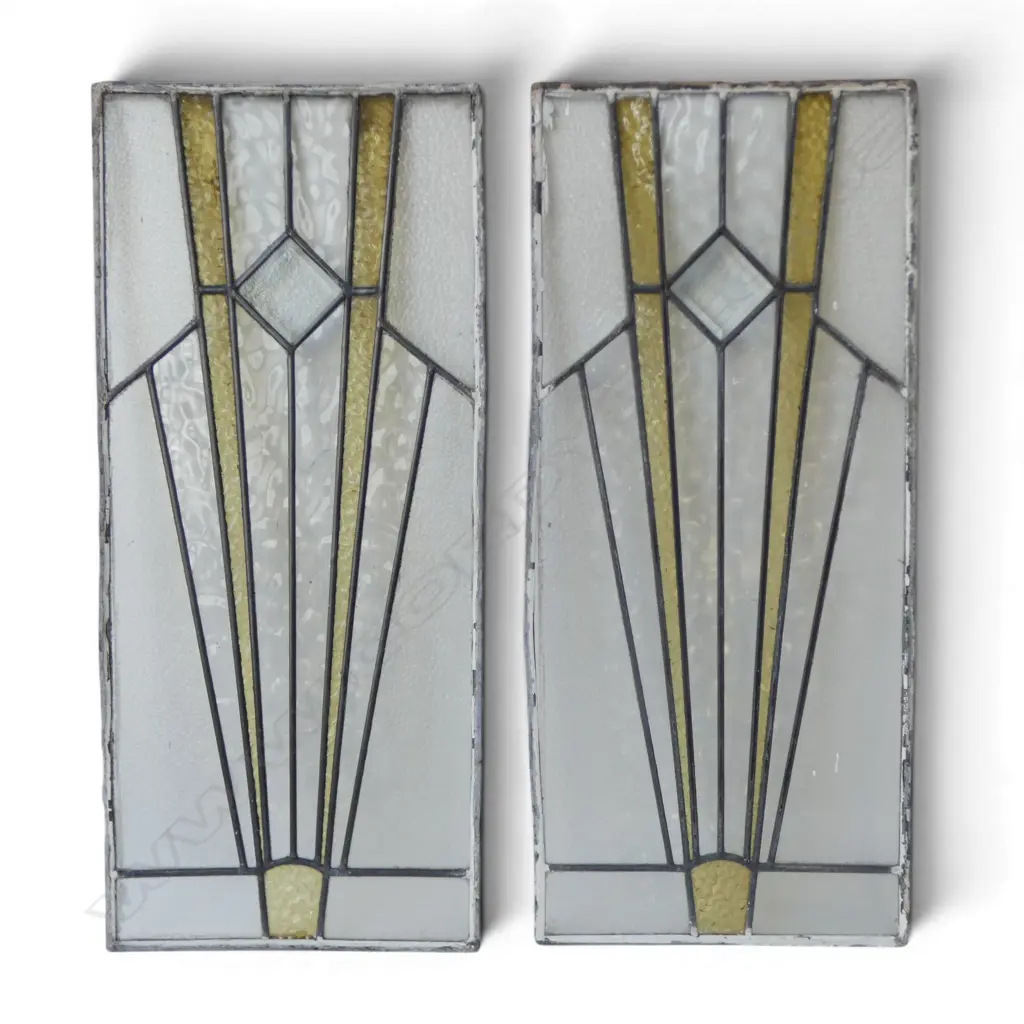2 DECO LEAD LIGHT WINDOW PANELS 740x330mm Image 1++