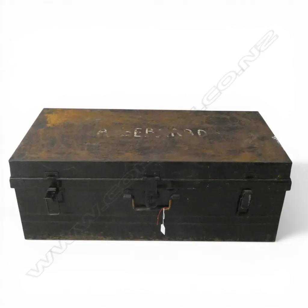 BLACK PAINTED TIN TRAVEL TRUNK L900MM Image 1++