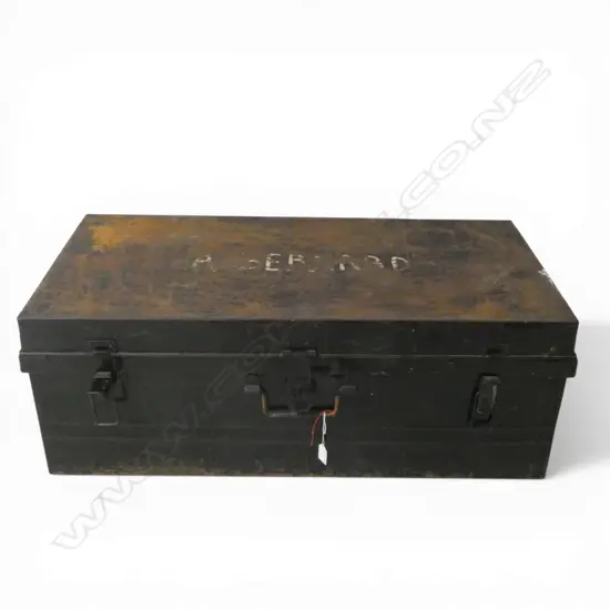 BLACK PAINTED TIN TRAVEL TRUNK L900MM