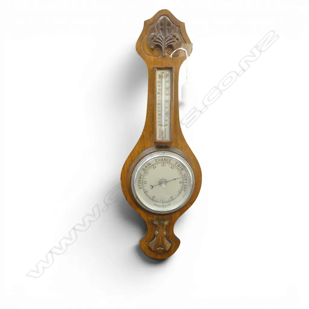 VINTAGE CARVED OAK ANAROID WALL BAROMETER H580MM Image 1++
