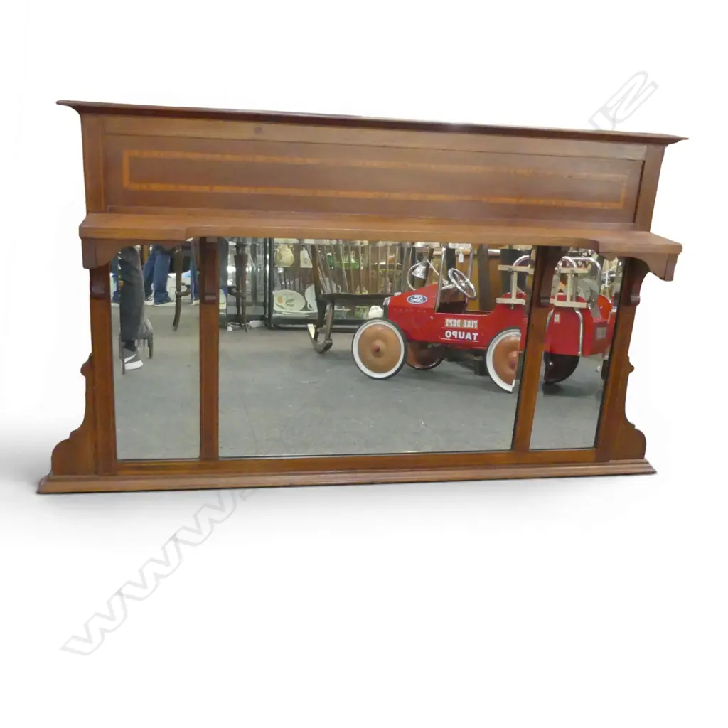EDWARDIAN MAHOGANY OVER MANTEL MIRROR 755x1370mm Image 1++