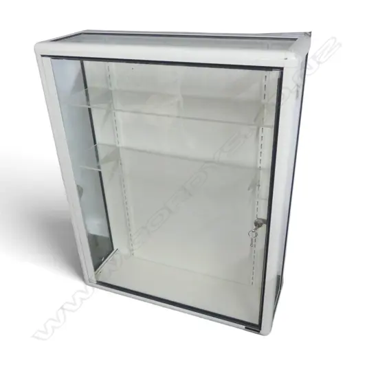 SMALL CREAM METAL FRAMED SHOP DISPLAY CABINET H900MM L720MM