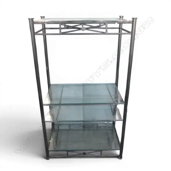 BLACK FRAMED METAL & GLASS SHOP DISPLAY SHELVES H1510 W880MM