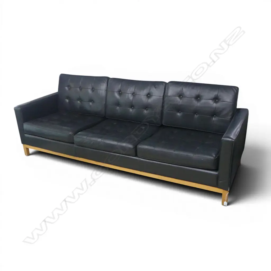 BARCELONA STYLE BLACK LEATHER SOFA 2300x800x800mm Image 1++