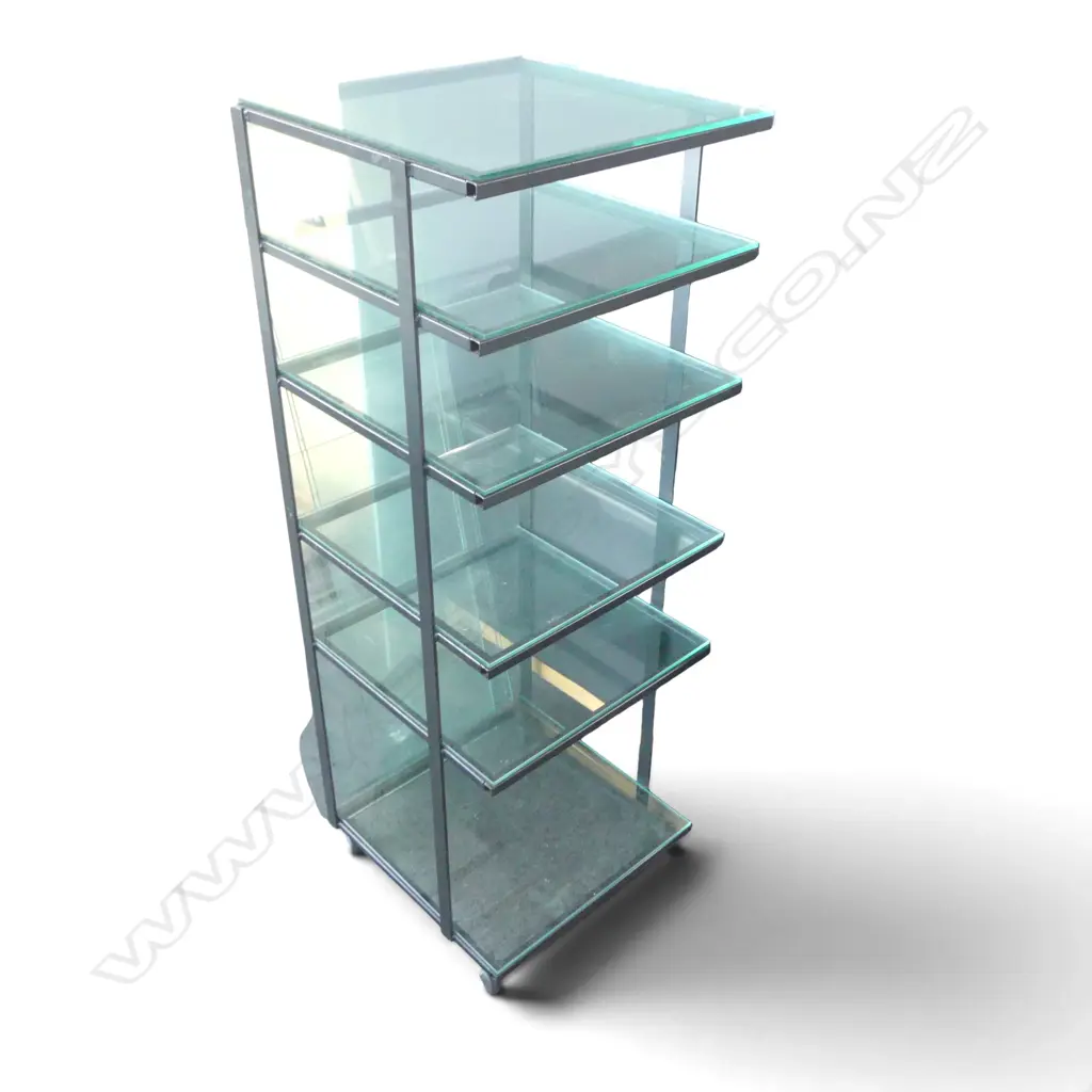 MID CENTURY MULTI SHELF BLACK FRAMED SHOP DISPLAY UNIT H1210 W440MM Image 1++