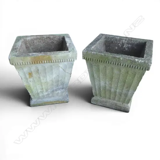 PR VINTAGE QUALITY CONCRETE fluted SQUARE GARDEN PLANTERS fine pattern to top rim. H.430mm. Matching pr in this auction