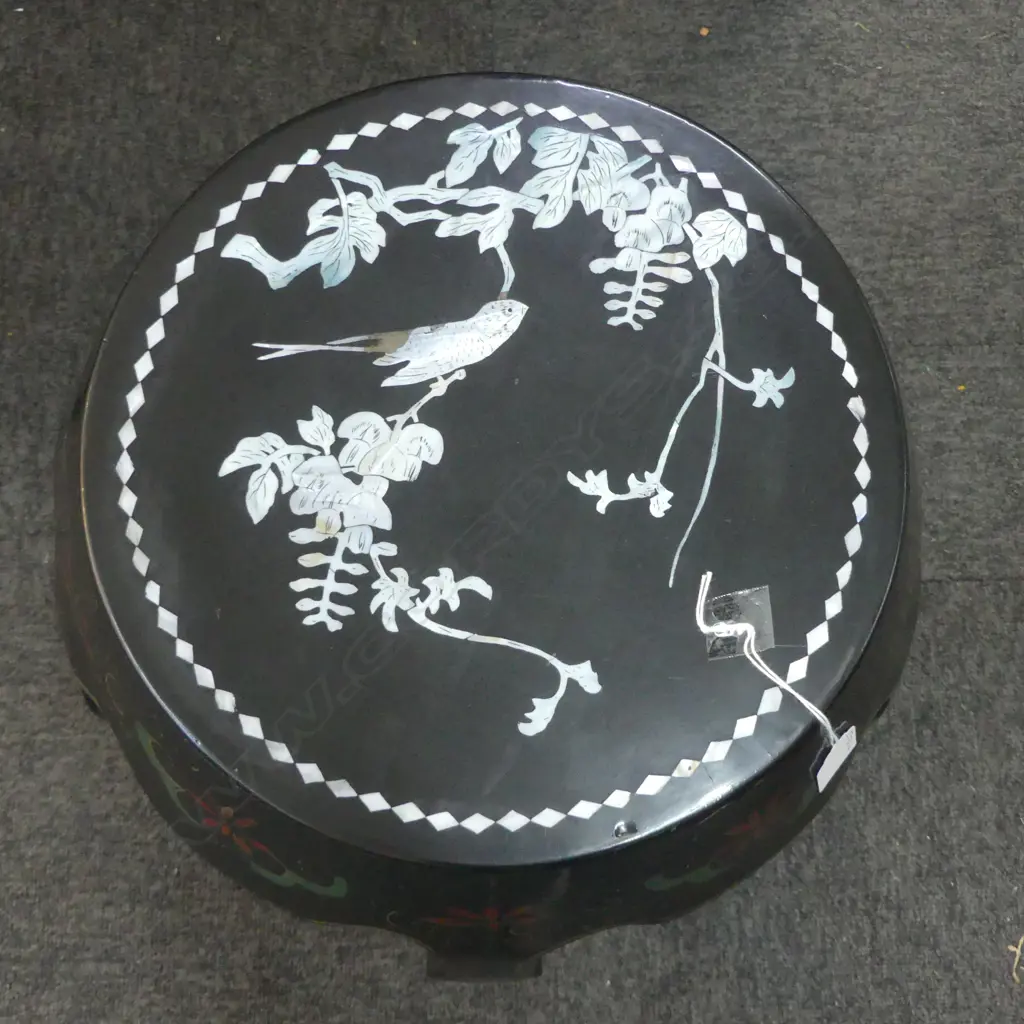 MOP INLAID LAQUERED ORIENTAL DRUM STOOL H460MM Image 1++