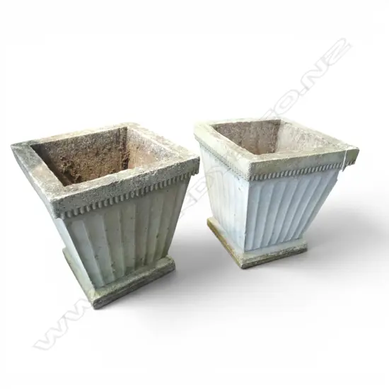 PR VINTAGE QUALITY CONCRETE SQUARE fluted GARDEN PLANTERS fine pattern to top rim. H.430mm. Matching pr in this auction