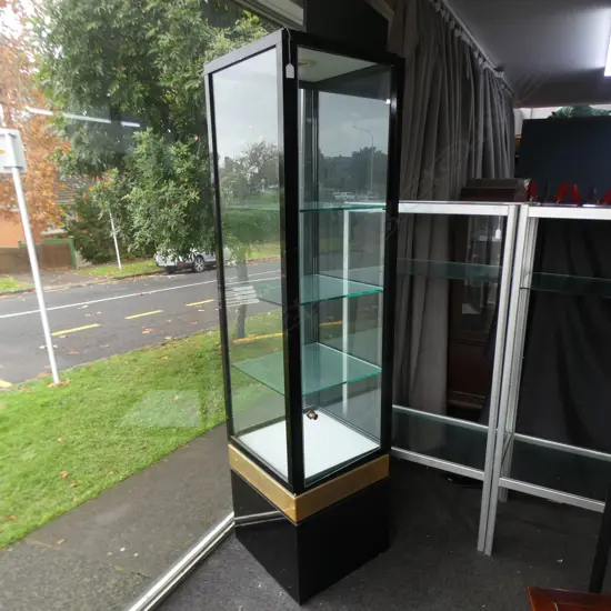 TALL BLACK FRAMED TOWER SHOP DISPLAY CABINET H1980 W500MM