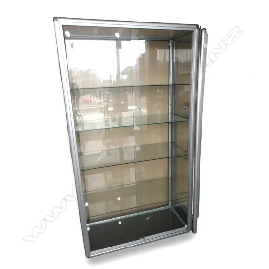 TALL DOUBLE DOOR POLISHED ALLUMINUM SHOP DISPLAY CABINET H1800MM W1000MM