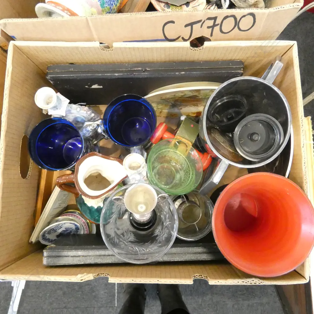 BOX LOT VASES, TROPHIES, 2 CASED SERVING SETS ETC Image 1++