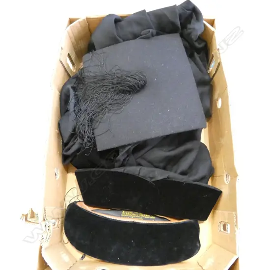 COLLECTION OF VINTAGE HATS + BLACK JUDGE'S? ROBE