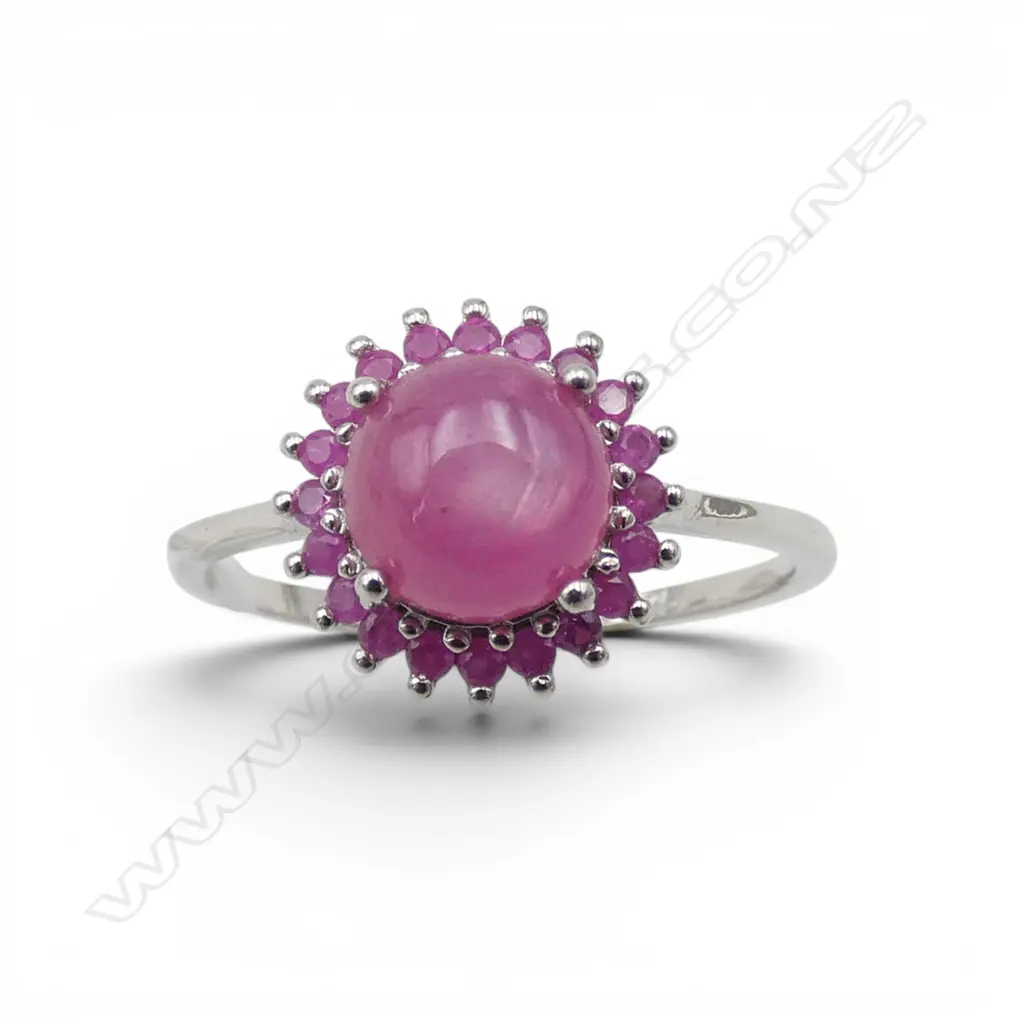 SILVER STAR RUBY & RUBY CLUSTER RING Image 1++