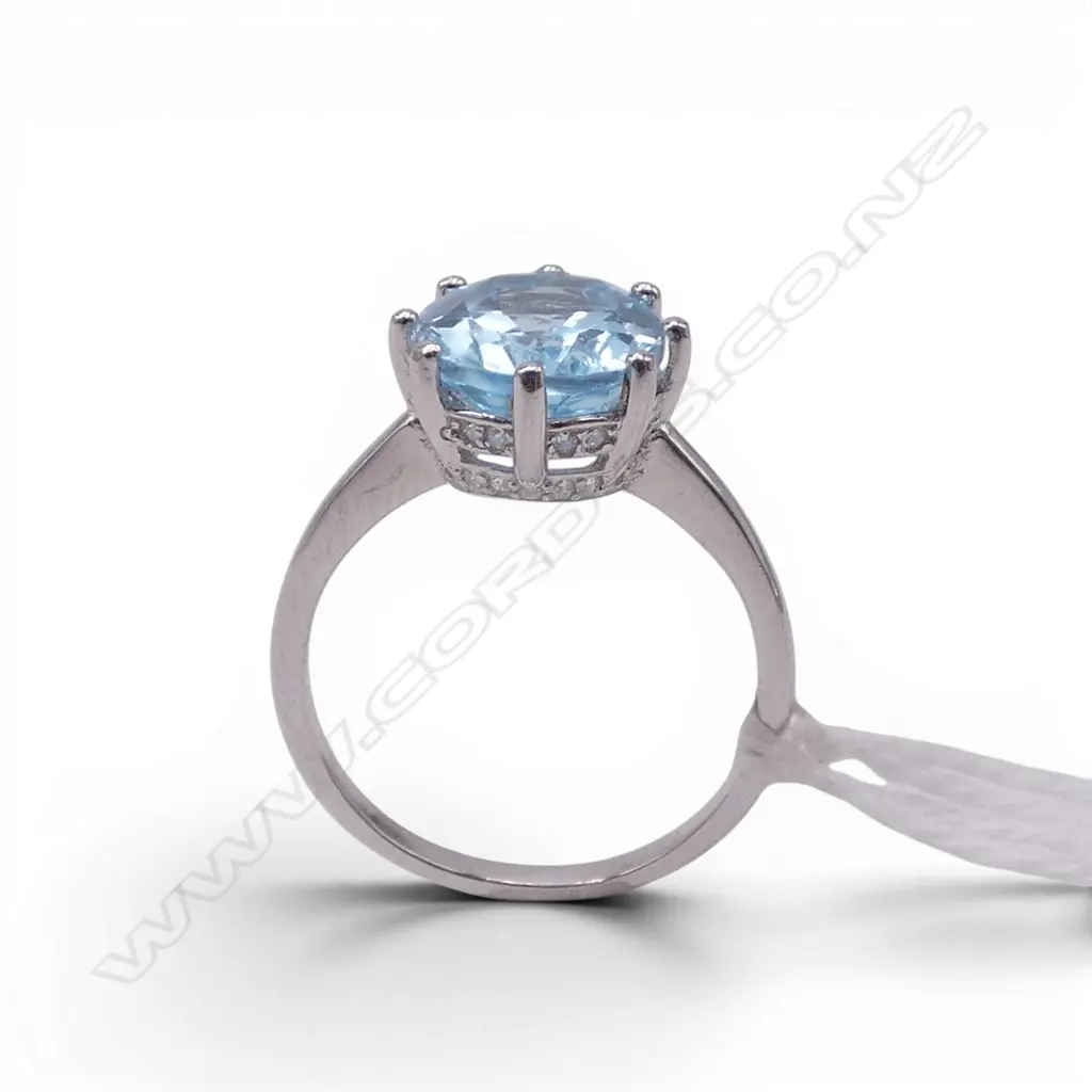 SILVER BLUE TOPAZ & CZ in setting RING SIZE N Image 1++