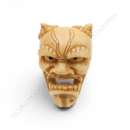 JAPANESE IVORY & SILVER HANNYA MASK RING, SIZE T1/2 or U