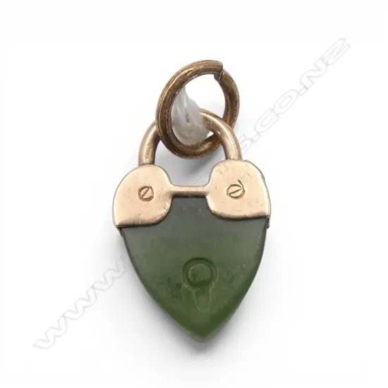 COLONIAL 9ct ROSE GOLD & POUNAMU PADLOCK CHARM / PENDANT 1.29gms does not open